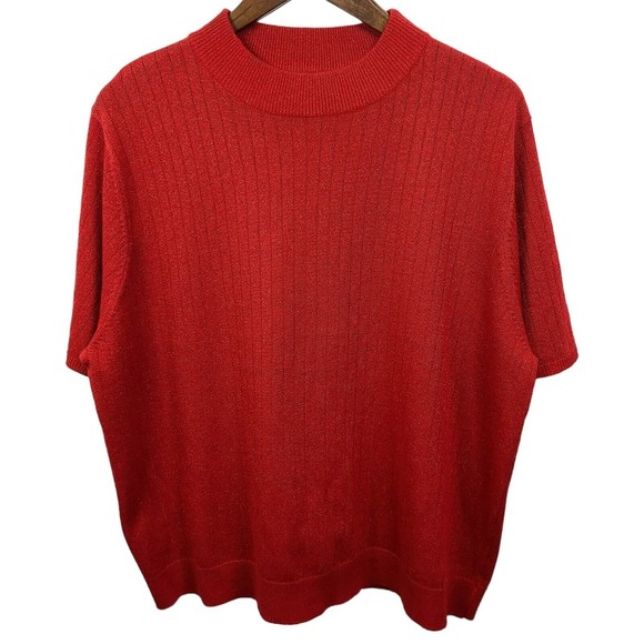 Sag Harbor Metallic Red Short Sleeve Knit Shirt Womens 2X - Picture 1 of 4